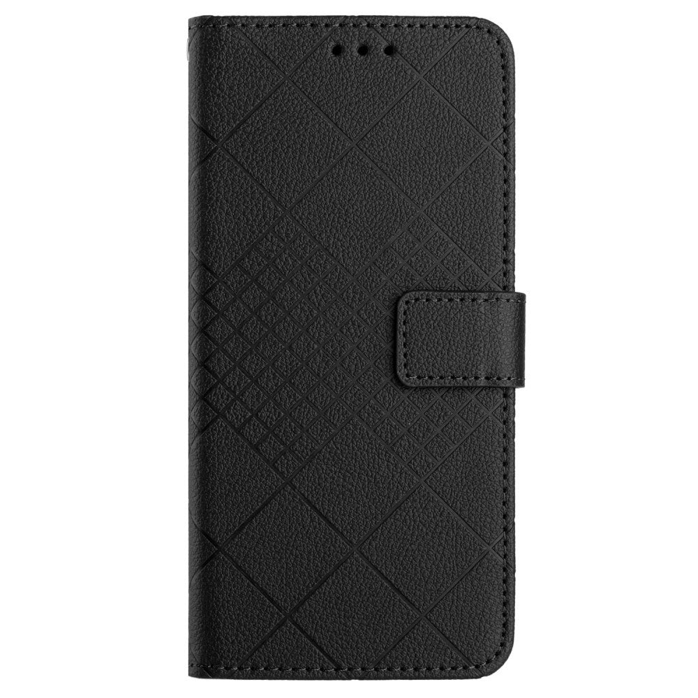 EIDERWOOD Sony Xperia 10 VI Leather Flip Case w. Wallet & Strap - Rhombus Engraving - Black