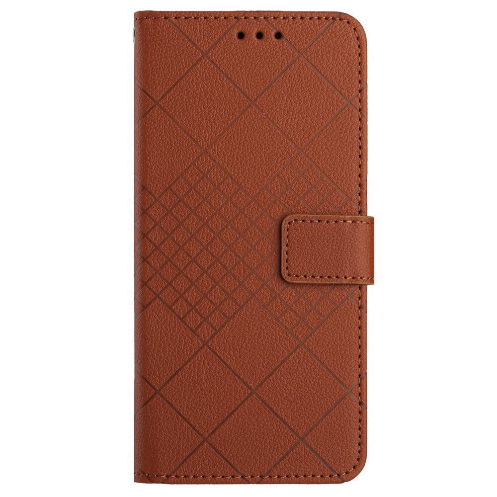 EIDERWOOD Sony Xperia 10 VI Leather Flip Case w. Wallet & Strap - Rhombus Engraving - Brown