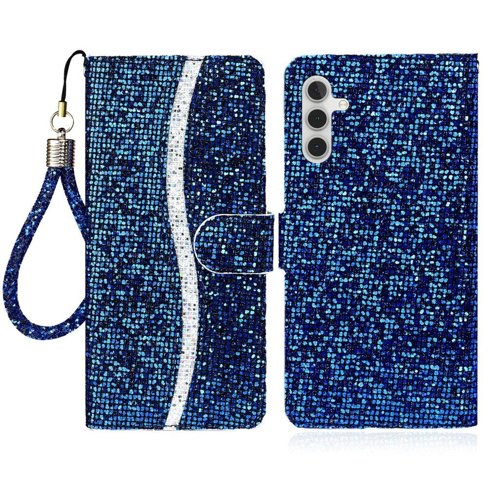 EIDERWOOD Samsung Galaxy S24 / S25 Glitter Flip Case with Card Holder and Stand Function - Blue