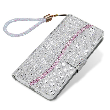 EIDERWOOD Samsung Galaxy S24 / S25 Glitter Flip Case with Card Holder and Stand Function - Silver