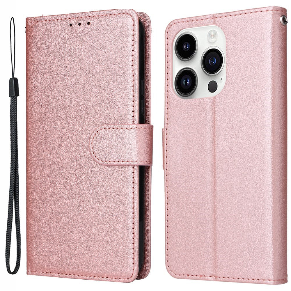 EIDERWOOD iPhone 14 Pro Max Faux Leather Flip Case with Strap - Rose Gold