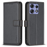 EIDERWOOD Motorola Edge 50 Pro Faux Leather Flip Cover with Stand Function & Card Holder - Black