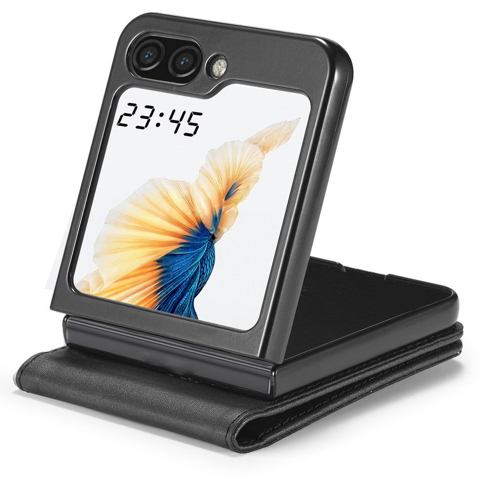 EIDERWOOD Samsung Galaxy Z Flip7 FE / Flip6 Faux Leather Flip Case with Cardholder & Stand Function - Black