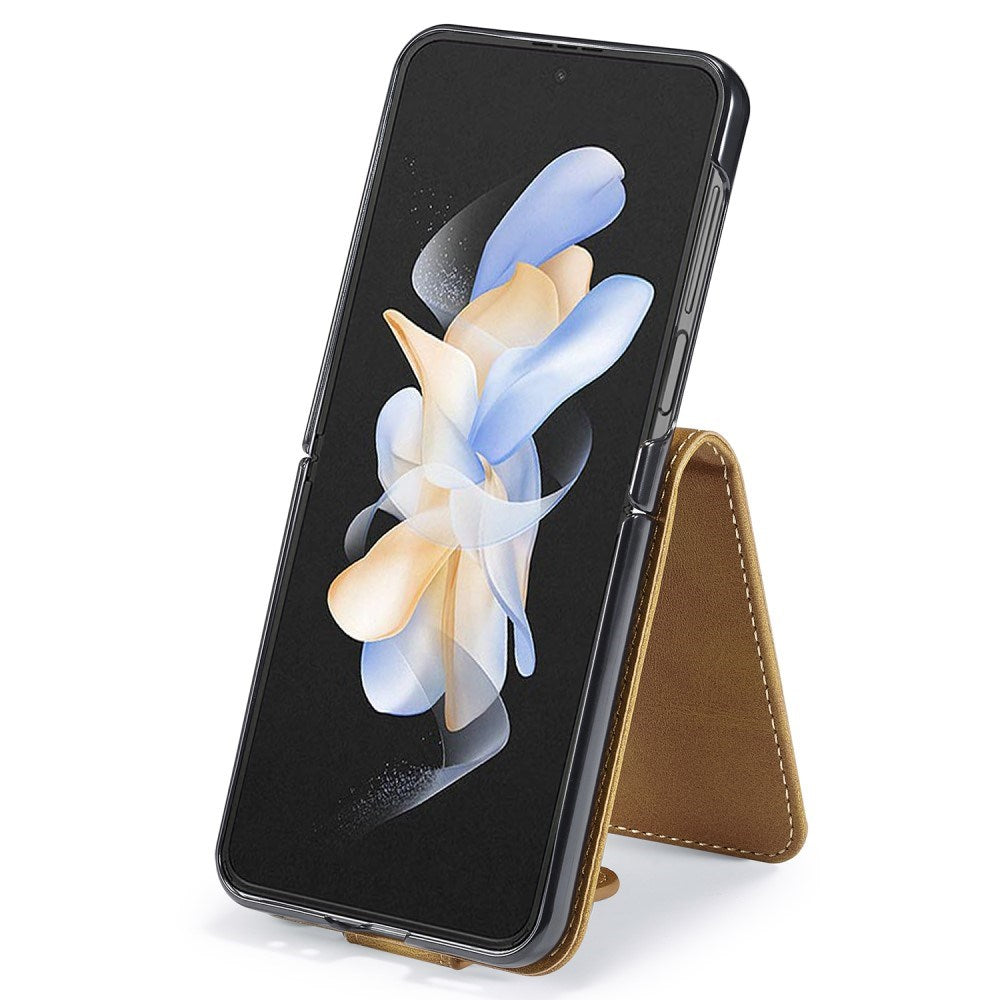 EIDERWOOD Samsung Galaxy Z Flip7 FE / Flip6 Faux Leather Flip Case with Cardholder & Stand Function - Light Brown