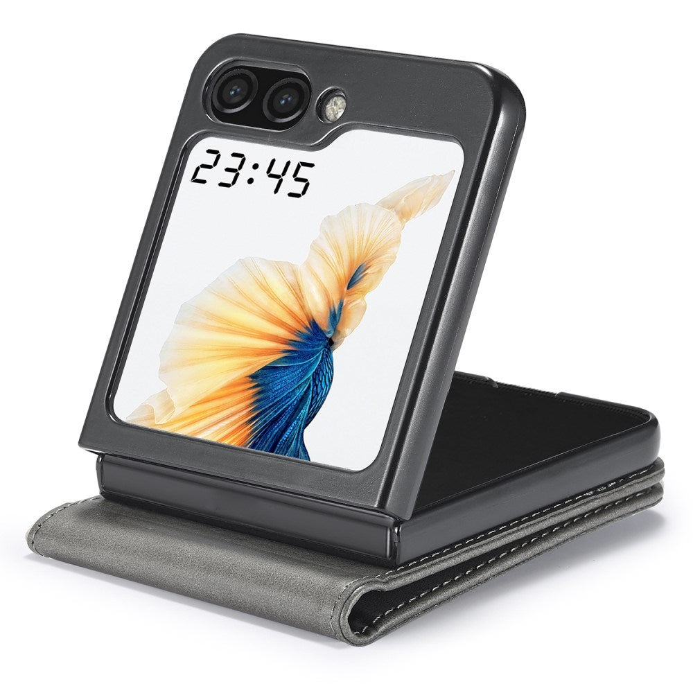 EIDERWOOD Samsung Galaxy Z Flip7 FE / Flip6 Faux Leather Flip Case with Cardholder & Stand Function - Grey