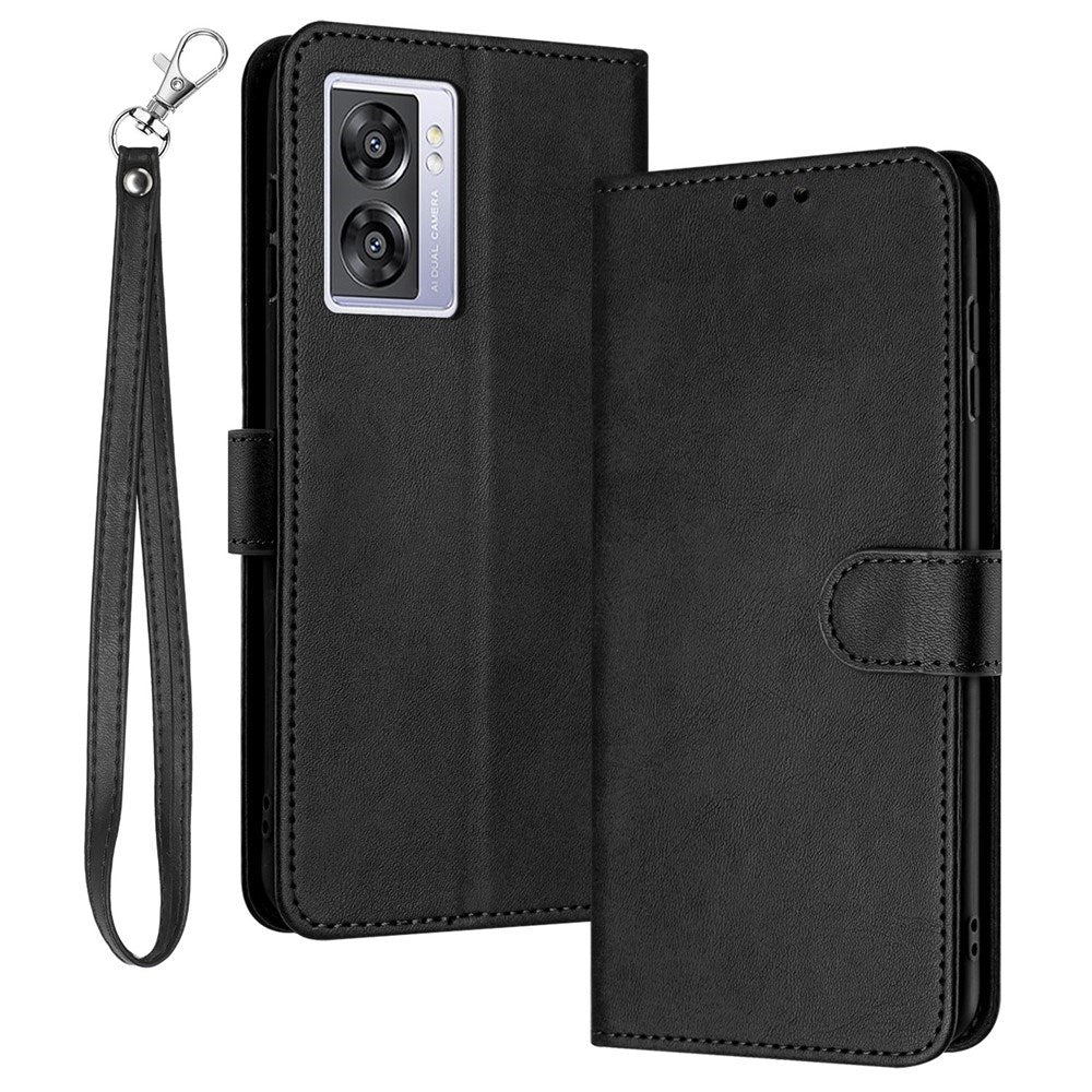 OPPO A77 (5G) / A57 / A57s EIDERWOOD Faux Leather Flip Case with Strap - Black
