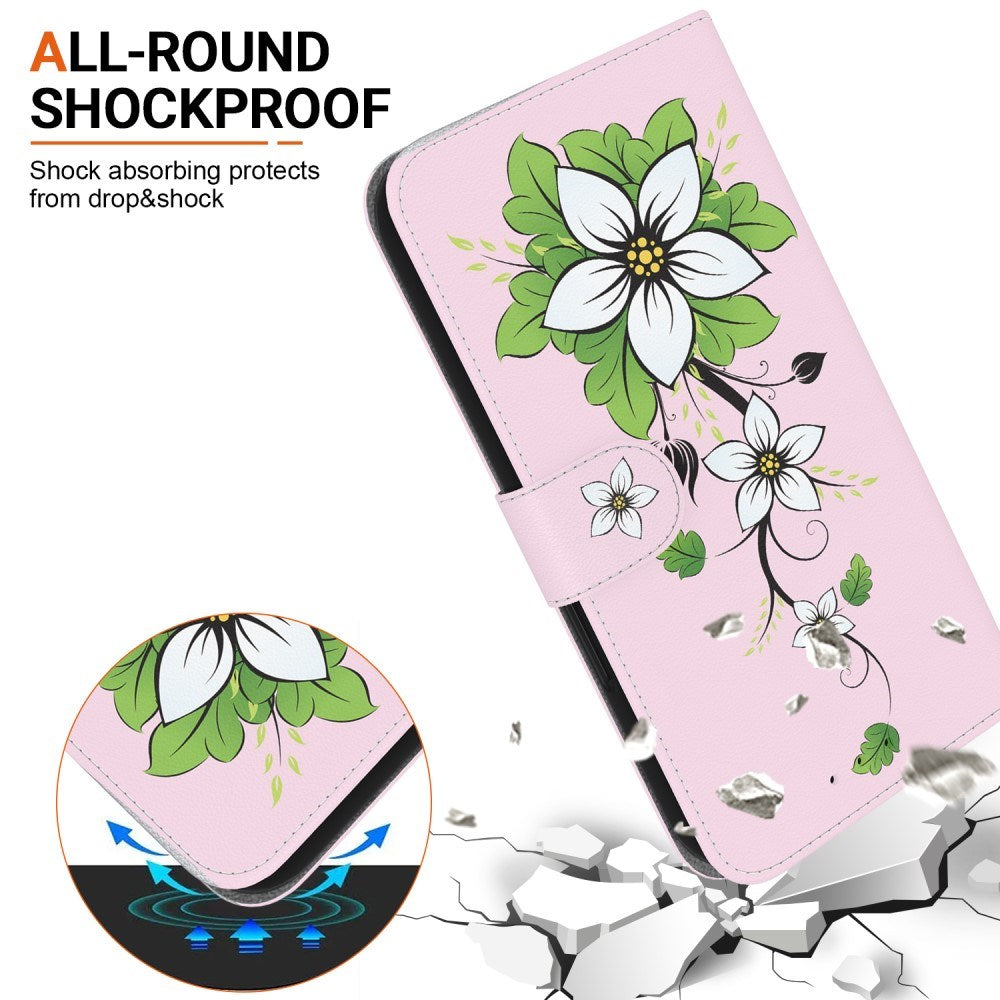 EIDERWOOD iPhone 16e Faux Leather Case w. Wallet & Strap - White Lily