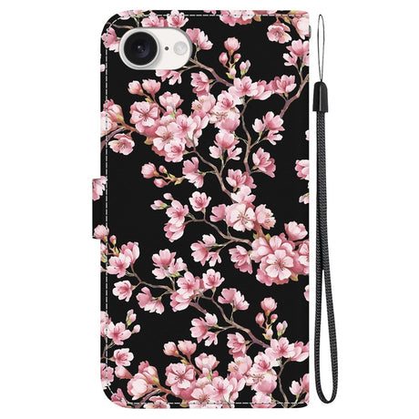 EIDERWOOD iPhone 16e Faux Leather Case w. Wallet & Strap - Black with Flowers