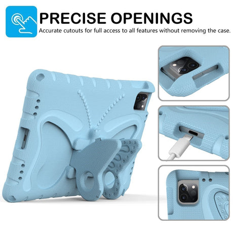 EIDERWOOD iPad Air / Pro 13" (2024) / Pro 12.9" (2022-2018) Kids Case - Butterfly Kickstand Case - Light Blue