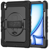 iPad Air 13" (2025 / 2024) Hybrid Case with Built-in Screen Protector - Kickstand - Shoulder Strap - Black