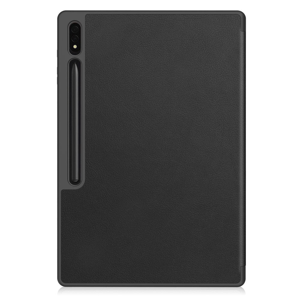 Samsung Galaxy Tab S10 Ultra Tri-Fold Leather Flip Cover with Stand Function & Pencil Holder - Black