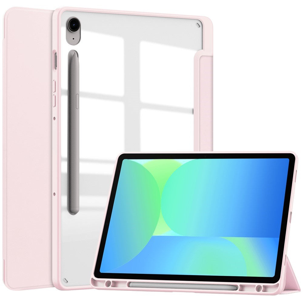 EIDERWOOD Samsung Galaxy Tab S10 Lite / S10 FE / S9 FE Flip Case - Stand Function & Stylus Pen Holder - Transparent / Pink