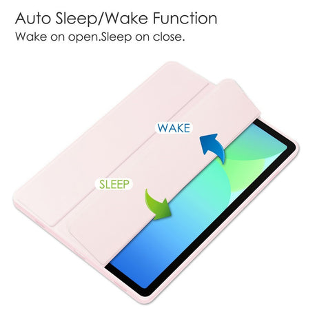 EIDERWOOD Samsung Galaxy Tab S10 Lite / S10 FE / S9 FE Flip Case - Stand Function & Stylus Pen Holder - Transparent / Pink