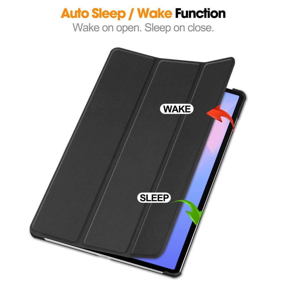EIDERWOOD Samsung Galaxy Tab S10 FE+ (Plus) Faux Leather Flip Case with Stand Function & Pencil Holder - Black