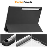 EIDERWOOD Samsung Galaxy Tab S10 FE+ (Plus) Faux Leather Flip Case with Stand Function & Pencil Holder - Black