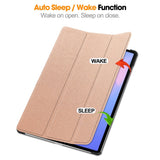 EIDERWOOD Samsung Galaxy Tab S10 FE+ (Plus) Faux Leather Flip Case with Stand Function & Pencil Holder - Rose Gold
