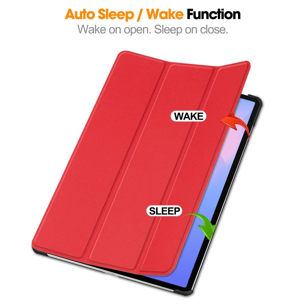 EIDERWOOD Samsung Galaxy Tab S10 FE+ (Plus) Faux Leather Flip Case with Stand Function & Pencil Holder - Red