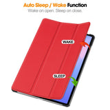 EIDERWOOD Samsung Galaxy Tab S10 FE+ (Plus) Faux Leather Flip Case with Stand Function & Pencil Holder - Red