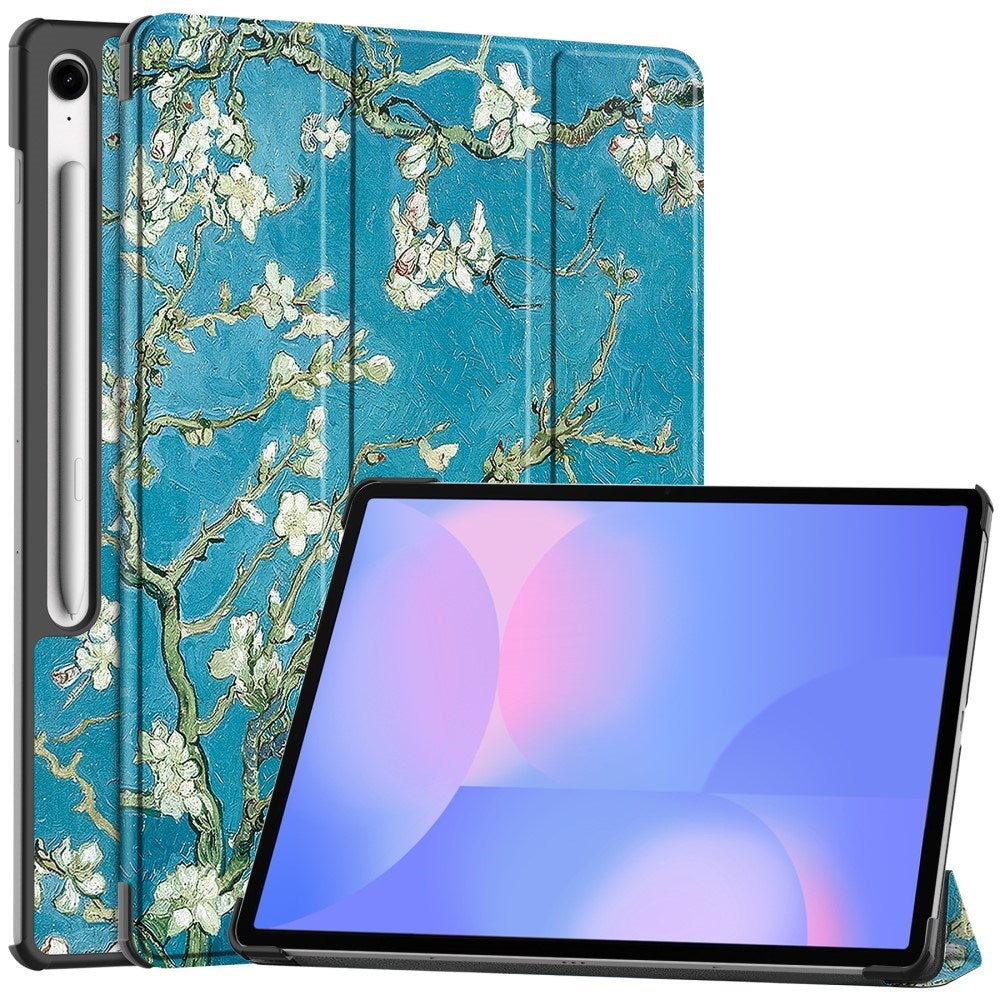 EIDERWOOD Samsung Galaxy Tab S10 FE+ (Plus) Tri-Fold Faux Leather Flip Case with Pattern - Flower
