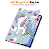 EIDERWOOD Samsung Galaxy Tab S10 FE+ (Plus) Tri-Fold Faux Leather Flip Case with Pattern - Unicorn
