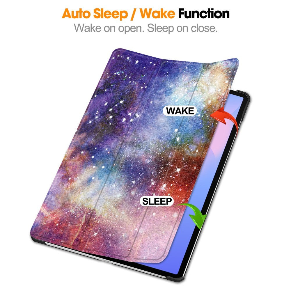 EIDERWOOD Samsung Galaxy Tab S10 FE+ (Plus) Tri-Fold Faux Leather Flip Case with Pattern - Galaxy