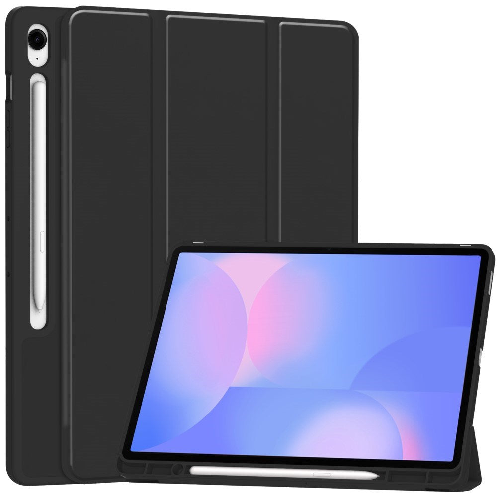 EIDERWOOD Samsung Galaxy Tab S10 FE+ (Plus) Tri-Fold Faux Leather Flip Case with Stylus Pen Holder - Black