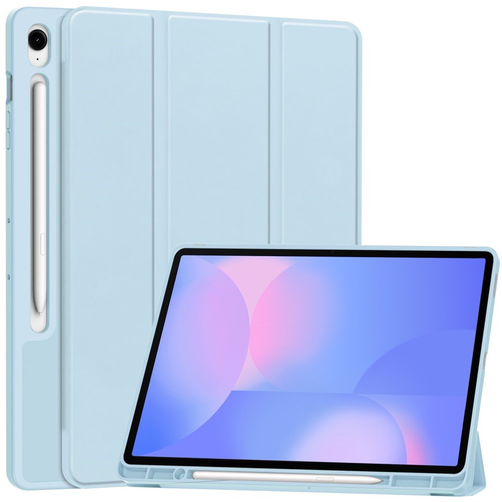 EIDERWOOD Samsung Galaxy Tab S10 FE+ (Plus) Tri-Fold Faux Leather Flip Case with Stylus Pen Holder - Light Blue