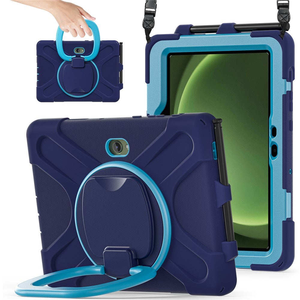 Samsung Galaxy Tab Active5 Pro / Active4 Pro EIDERWOOD Hybrid Plastic Kids Case w. Kickstand & Strap - Blue