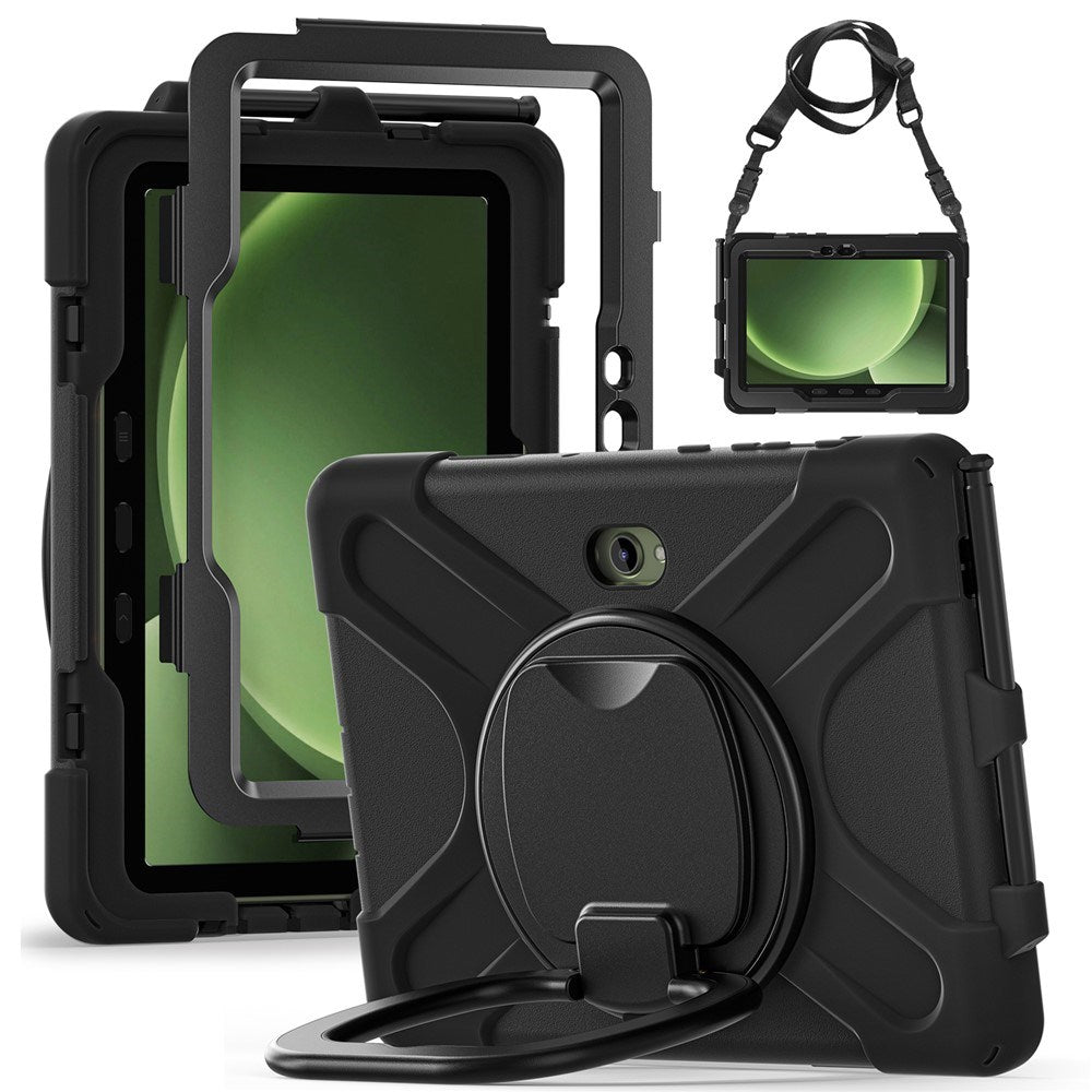 Samsung Galaxy Tab Active5 Pro / Active4 Pro EIDERWOOD Hybrid Plastic Kids Case w. Kickstand & Strap - Black