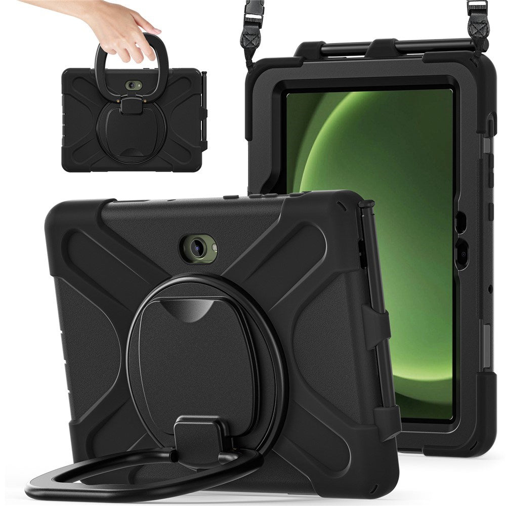 Samsung Galaxy Tab Active5 Pro / Active4 Pro EIDERWOOD Hybrid Plastic Kids Case w. Kickstand & Strap - Black