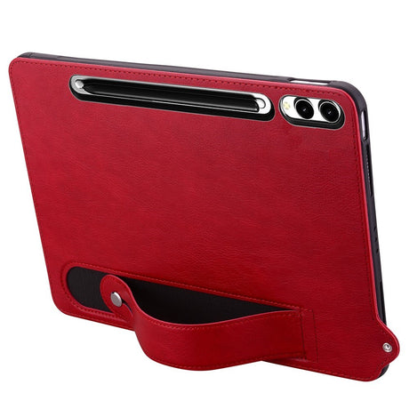 EIDERWOOD Samsung Galaxy Tab S11 Ultra Hard Plastic Faux Leather Coated Case with Handle - Red