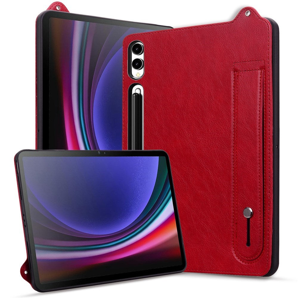 EIDERWOOD Samsung Galaxy Tab S11 Ultra Hard Plastic Faux Leather Coated Case with Handle - Red