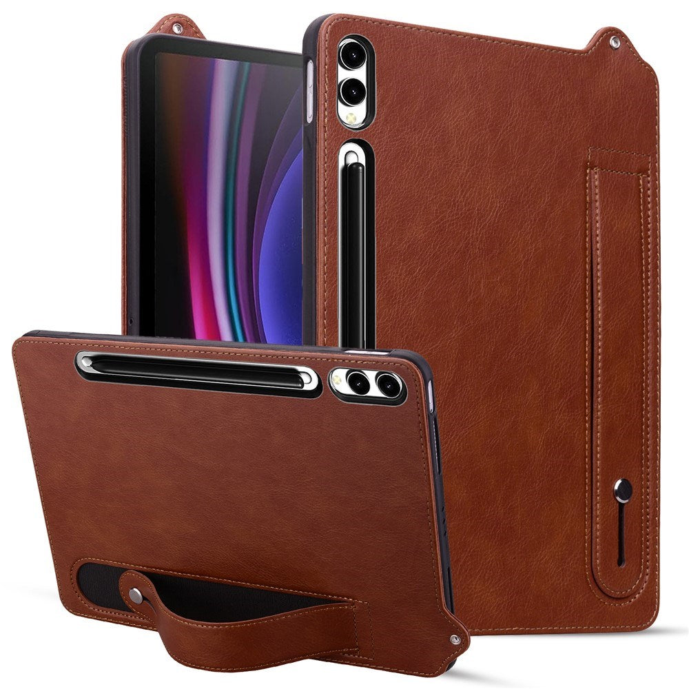 EIDERWOOD Samsung Galaxy Tab S11 Ultra Hard Plastic Faux Leather Coated Case with Handle - Brown
