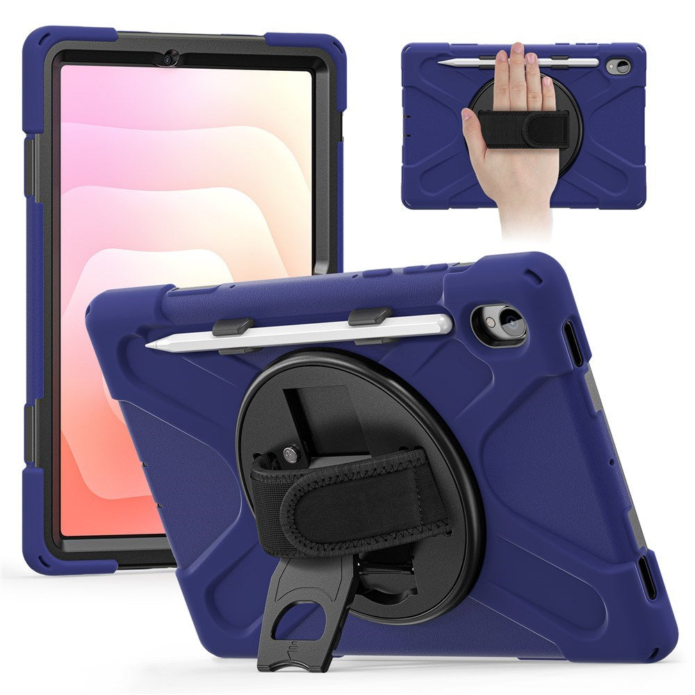 EIDERWOOD Samsung Galaxy Tab S11 Shockproof Case with 360 Degree Rotatable Kickstand & Velcro Strap - Dark Blue