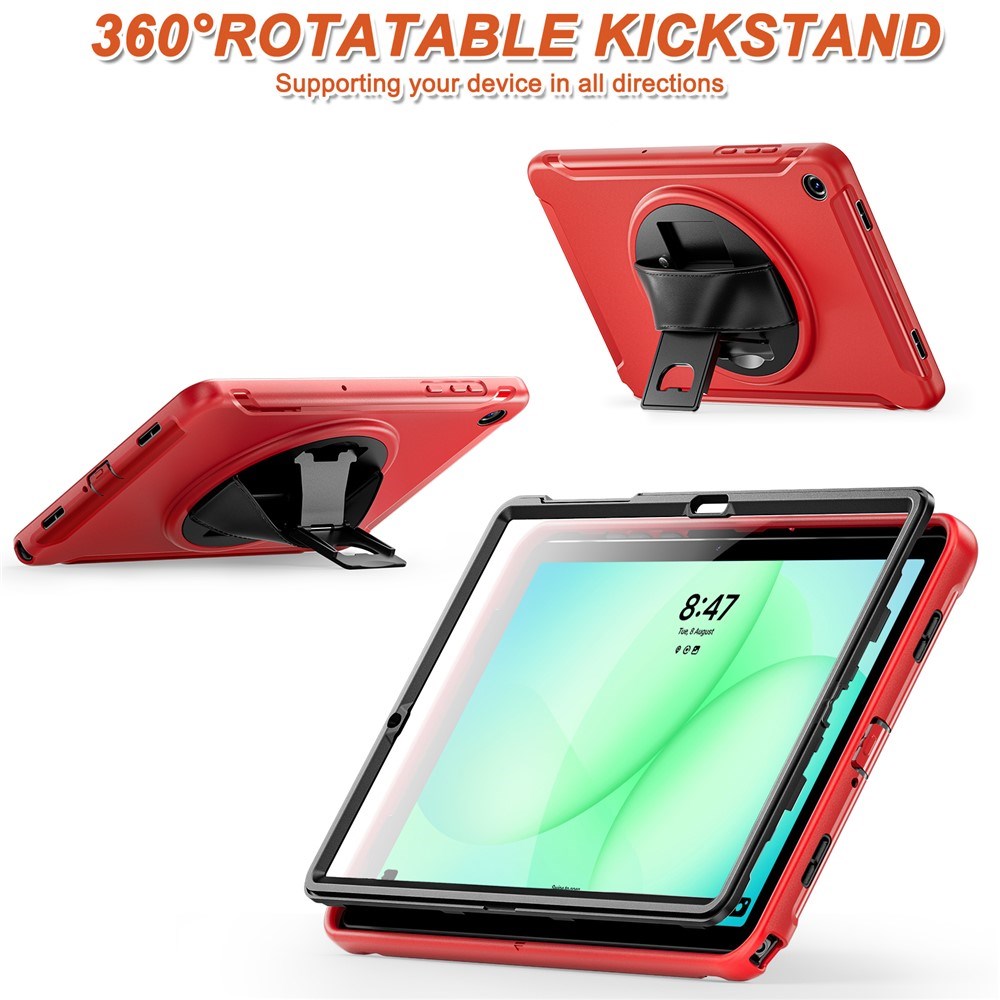 Samsung Galaxy Tab A11+ (Plus) EIDERWOOD Shockproof Case with 360 Degree Rotatable Kickstand - Red
