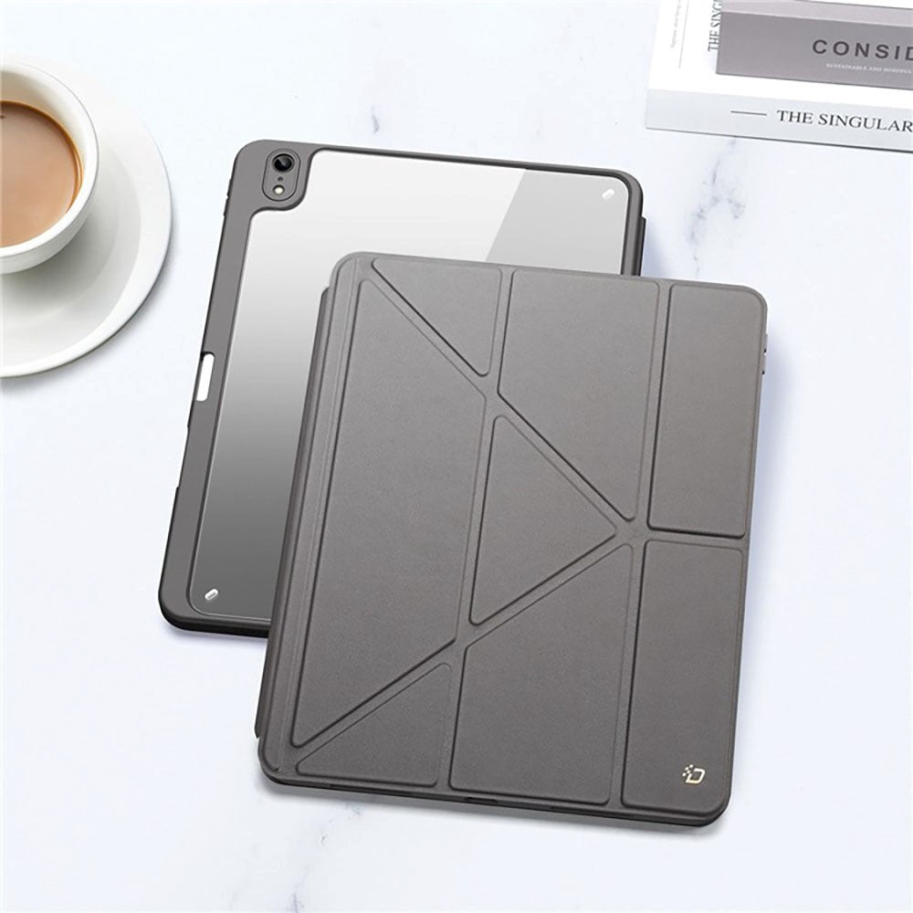 iPad 10.9" (2024/2022) PU Leather / Plastic Flip Case - DUX DUCIS MAGI Series - Transparent / Grey