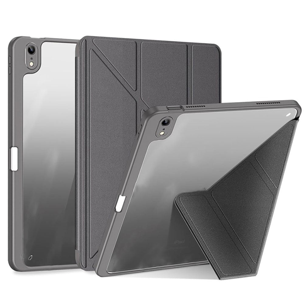 iPad 10.9" (2024/2022) PU Leather / Plastic Flip Case - DUX DUCIS MAGI Series - Transparent / Grey