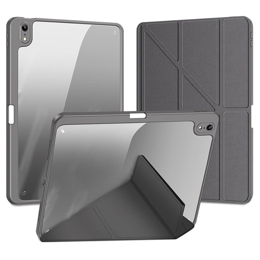 iPad 10.9" (2024/2022) PU Leather / Plastic Flip Case - DUX DUCIS MAGI Series - Transparent / Grey