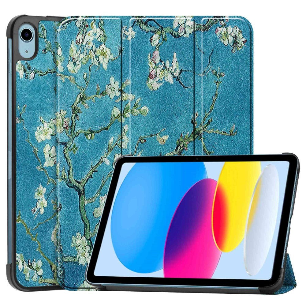 iPad 10.9" (2024/2022) Leather Tri-fold Case - White Flowers