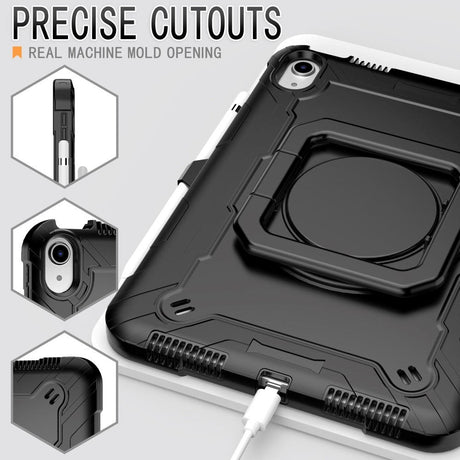 iPad 10.9" (2024/2022) Tough Silicone Cover w. 360 Degree Stand & Carrying Strap - Black