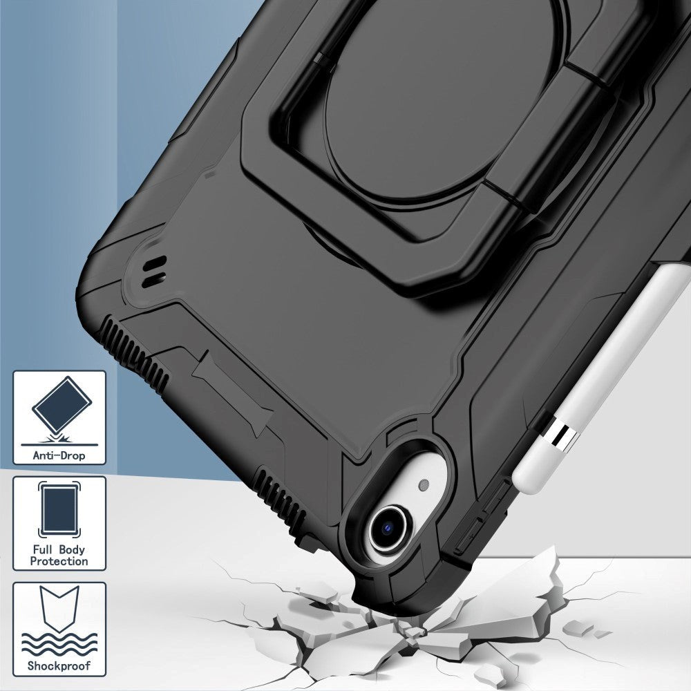 iPad 10.9" (2024/2022) Tough Silicone Cover w. 360 Degree Stand & Carrying Strap - Black