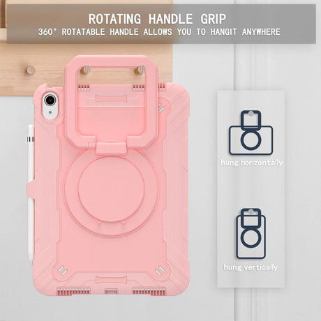 iPad 10.9" (2024/2022) Tough Silicone Cover w. 360 Degree Stand & Carrying Strap - Rose Gold