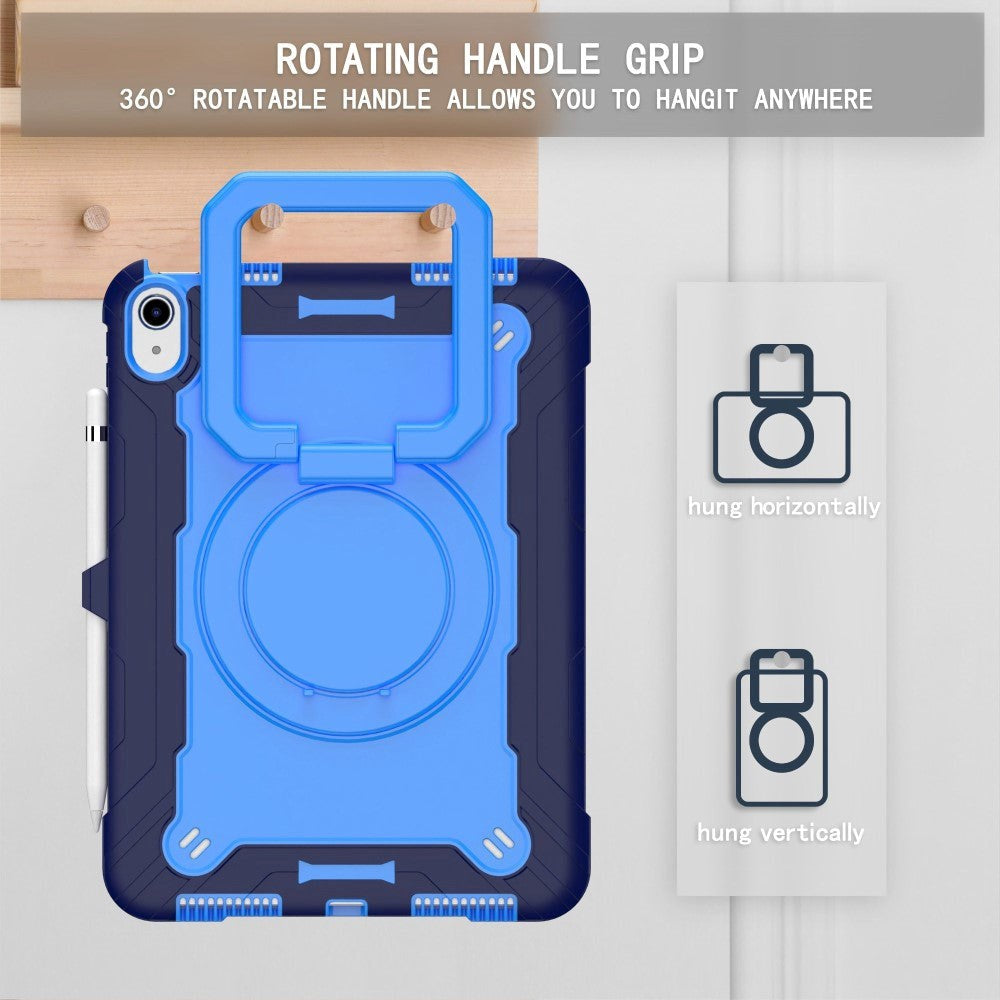 iPad 10.9" (2024/2022) Tough Silicone Cover w. 360 Degree Stand & Carrying Strap - Blue