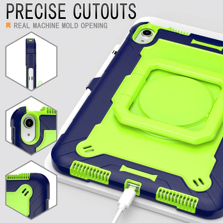 iPad 10.9" (2024/2022) Tough Silicone Cover w. 360 Degree Stand & Carrying Strap - Green / Blue