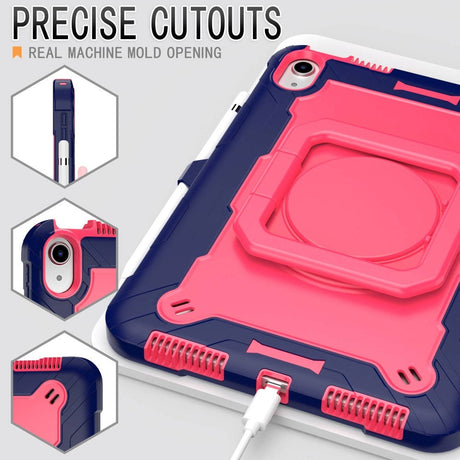 iPad 10.9" (2024/2022) Tough Silicone Cover w. 360 Degree Stand & Carrying Strap - Pink / Blue