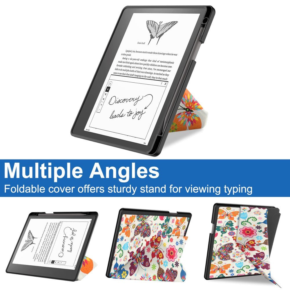 Amazon Kindle Scribe 11th Generation (2022) Origami Leather Flip Case with Pen Holder - Colorful Butterflies