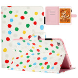 iPad Pro 9.7 (2016) / iPad Air / iPad Air 2 / iPad 9.7 (2017/2018) Leather Flip Case w. Colored Dots - White / Multi