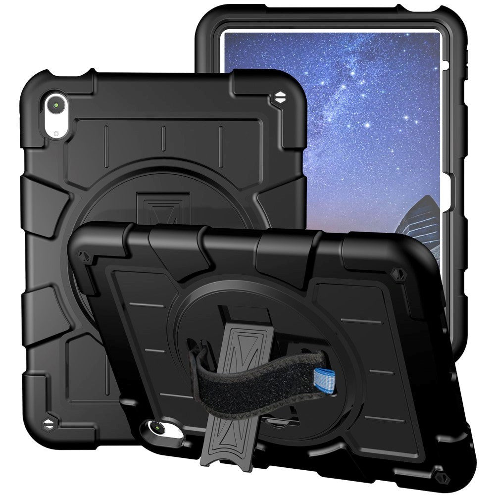 iPad 10.9" (2024/2022) Tough Case w. Hand Holder, Kickstand & Shoulder Strap - Black