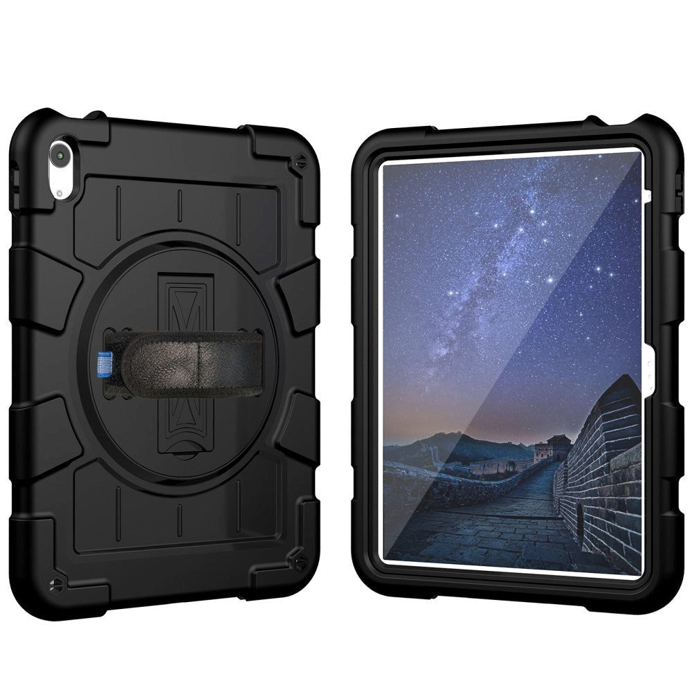 iPad 10.9" (2024/2022) Tough Case w. Hand Holder, Kickstand & Shoulder Strap - Black