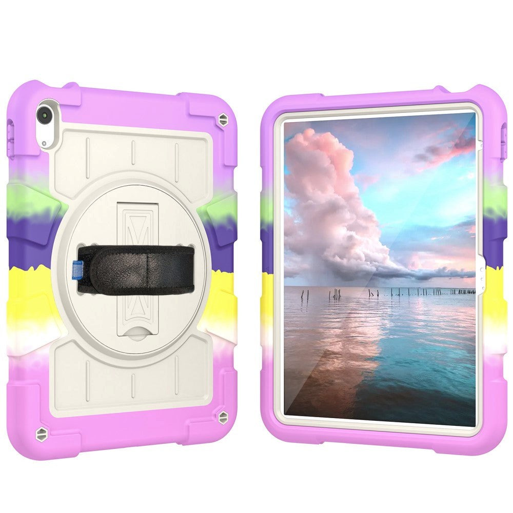 iPad 10.9" (2024/2022) Tough Case w. Hand Holder, Kickstand & Shoulder Strap - Purple / Multi